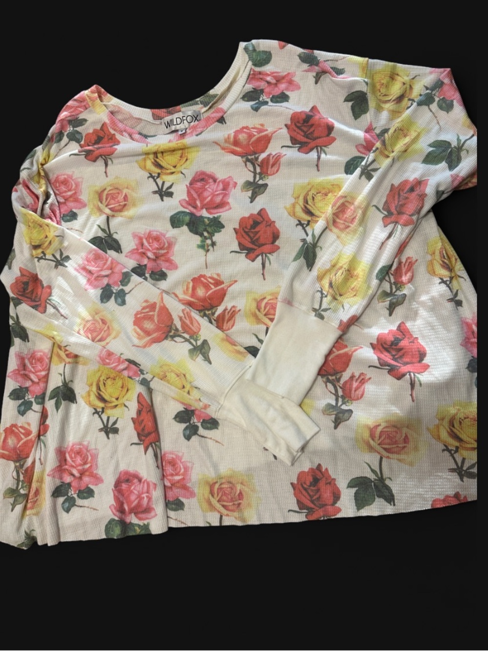 Wildfox women’s rose floral long sleeve thermal top in size Small